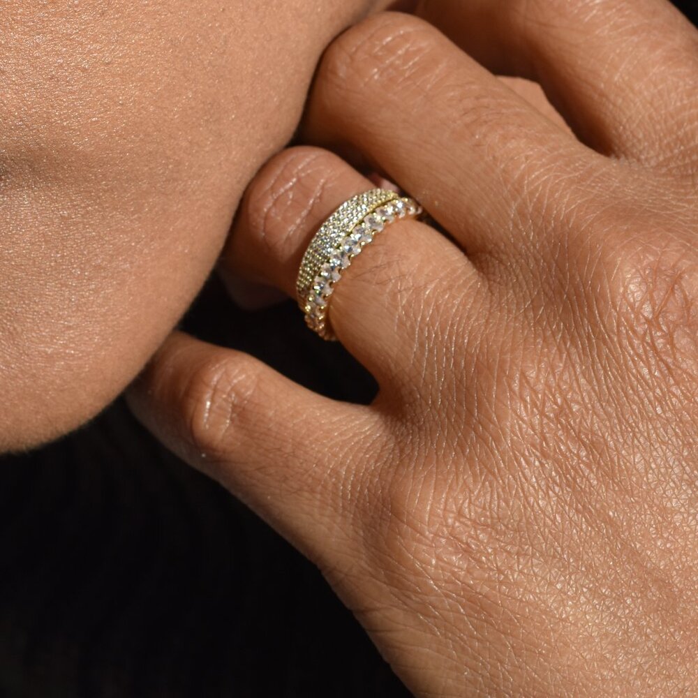 Sapphire Eternity Band Ring and Pave Crystal Dome Ring